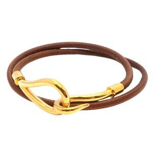 Hermes Bracelet Jumbo Hook Gold Plated Leather Brown